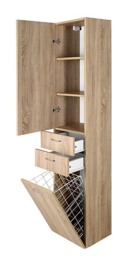ZOJA/KERAMIA FRESH szafka wysoka z koszem na bieliznę 35x184x29cm, lewa, dąb platin