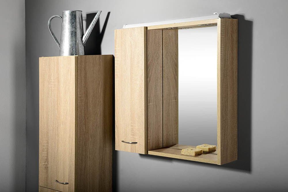 ZOJA/KERAMIA FRESH szafka z lustrem i oświetleniem LED, 60x60x14cm, lewa, dąb platin