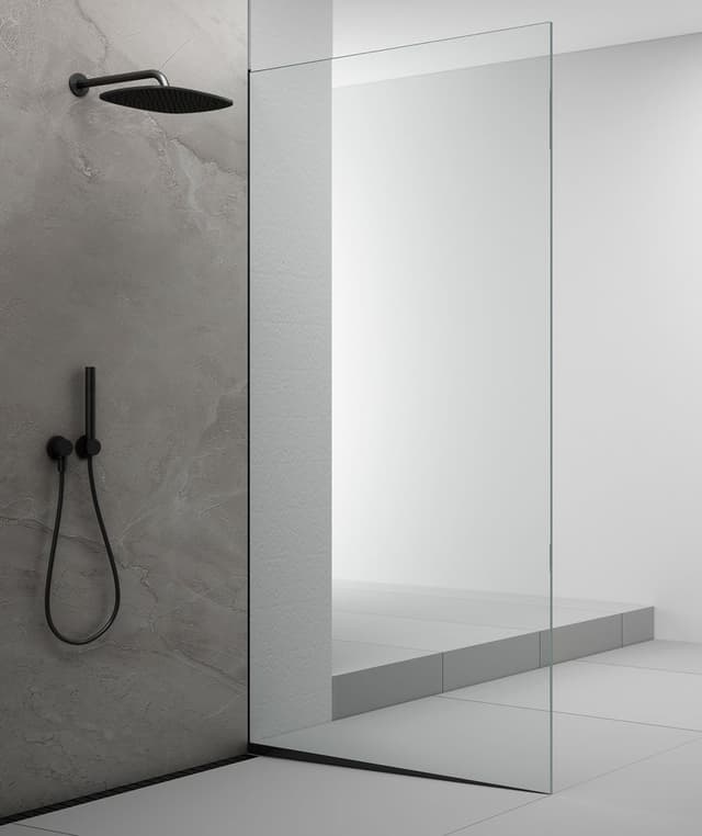 ARCHITEX zestaw do mocowania szkła podłoga-ściana z listwą spadkową, 1615x2105mm, prawy, czarny mat