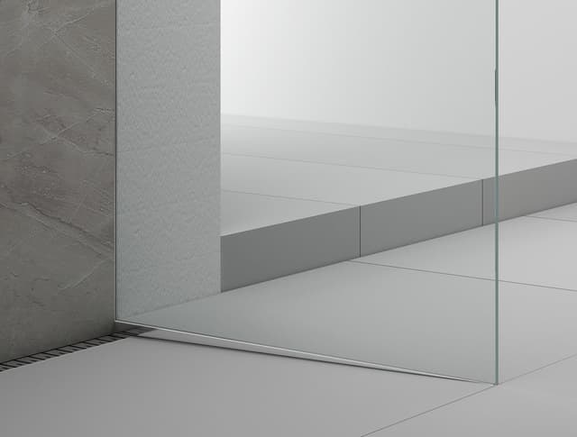 ARCHITEX zestaw do mocowania szkła podłoga-ściana-sufit z listwą spadkową, 1615x2600mm, prawy, polerowany aluminium