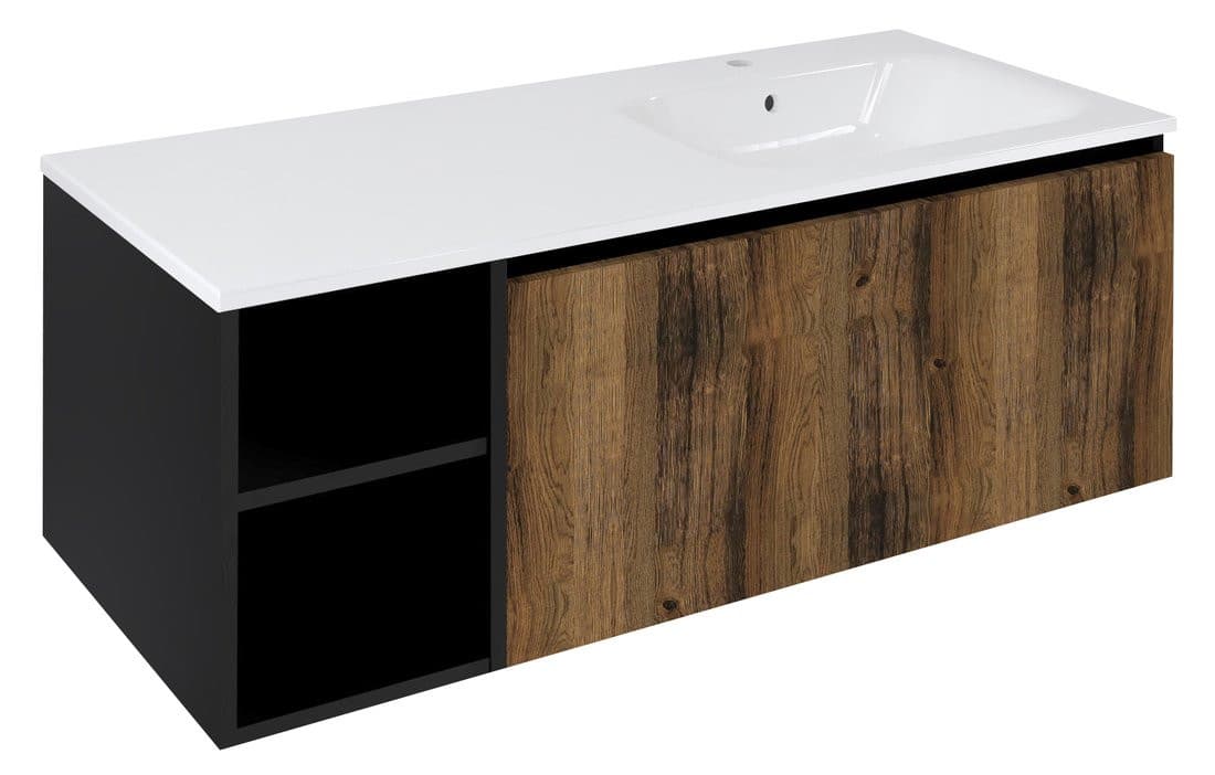 LOREA szafka umywalkowa 120x46x51,5cm (30P+90cm), prawa, dąb collingwood/czarny mat