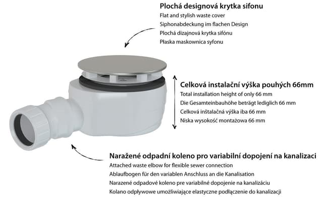 Syfon do brodzików, średnica 90mm, DN40, niski, maskownica gun metal