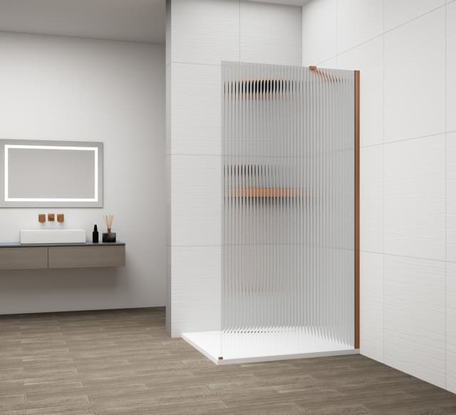 ESCA COPPER MATT jednoczęściowa kabina przysznicowa Walk-In, montaż przy ścianie, szkło Flute,800 mm