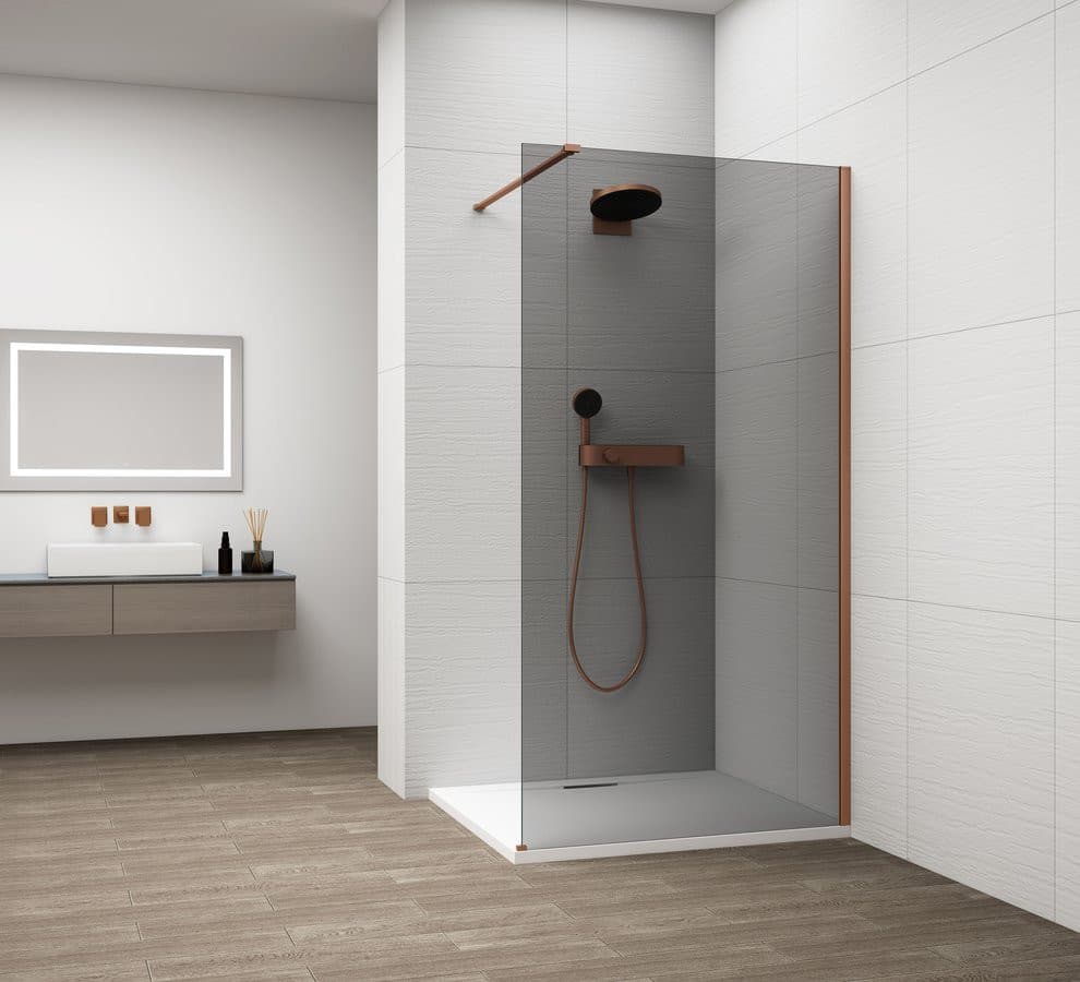 ESCA COPPER MATT jednoczęściowa kabina przysznicowa Walk-In, montaż przy ścianie, szkło dymione, 1000 mm