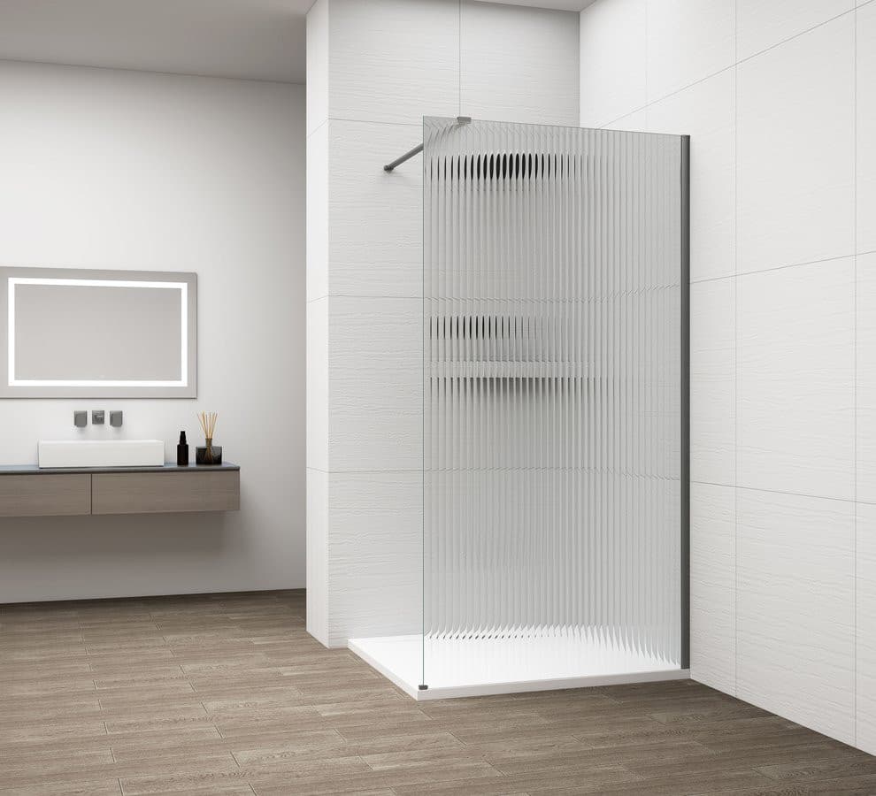 ESCA GUN METAL jednoczęściowa kabina przysznicowa Walk-In, montaż przy ścianie, szkło Flute,1500 mm