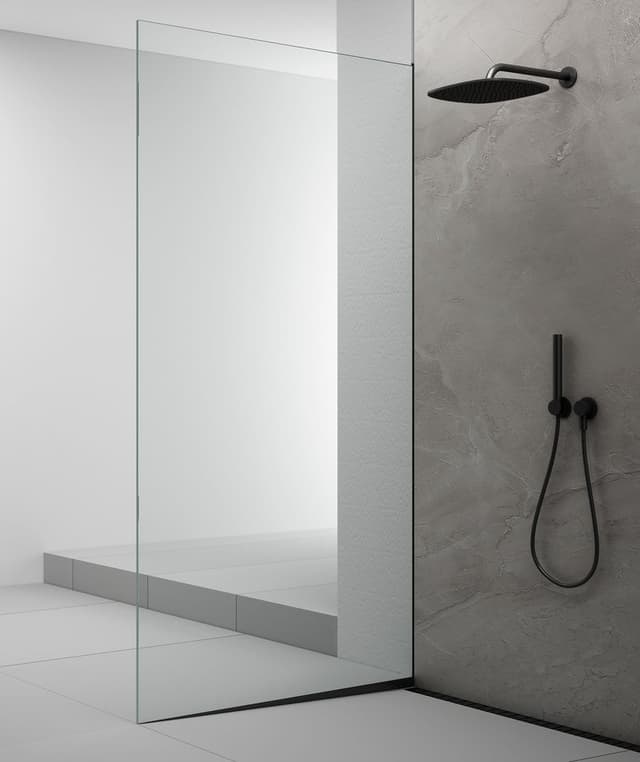 ARCHITEX zestaw do mocowania szkła podłoga-ściana z listwą spadkową, 1615x2105mm, lewy, czarny mat