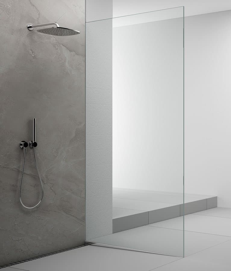 ARCHITEX zestaw do mocowania szkła podłoga-ściana-suft z listwą spadkową, 1615x2105mm, prawy, polerowany aluminium