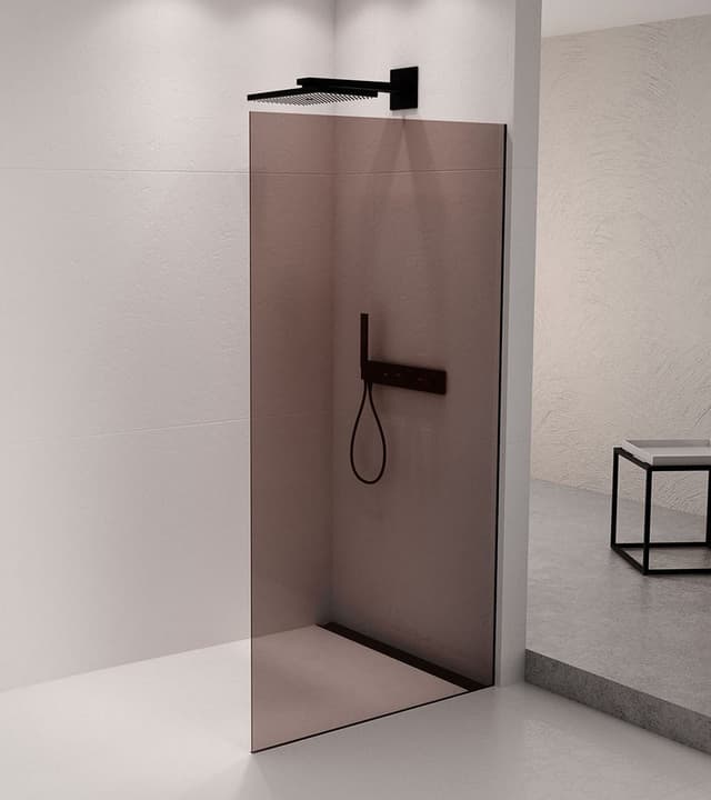 ARCHITEX zestaw do mocowania szkła podłoga-ściana z listwą spadkową, 1615x2105mm, prawy, czarny mat