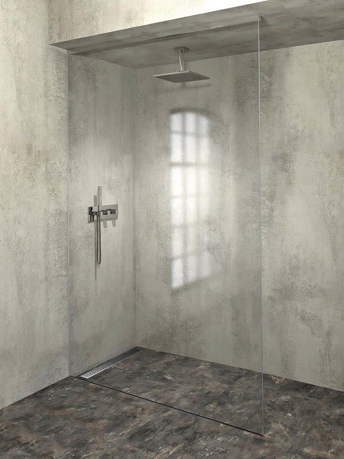 ARCHITEX zestaw do mocowania szkła podłoga-ściana-sufit z listwą spadkową, 1615x2600mm, lewy, polerowany aluminium