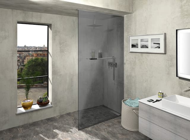 ARCHITEX zestaw do mocowania szkła podłoga-ściana-sufit z listwą spadkową, 1615x2600mm, prawy, polerowany aluminium