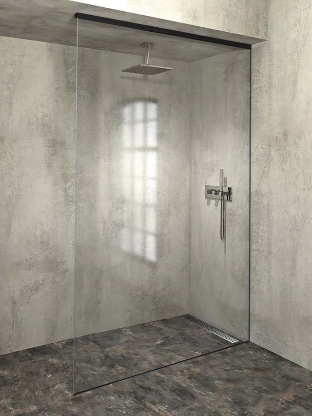 ARCHITEX zestaw do mocowania szkła podłoga-ściana-sufit z listwą spadkową, 1615x2600mm, prawy, czarny mat