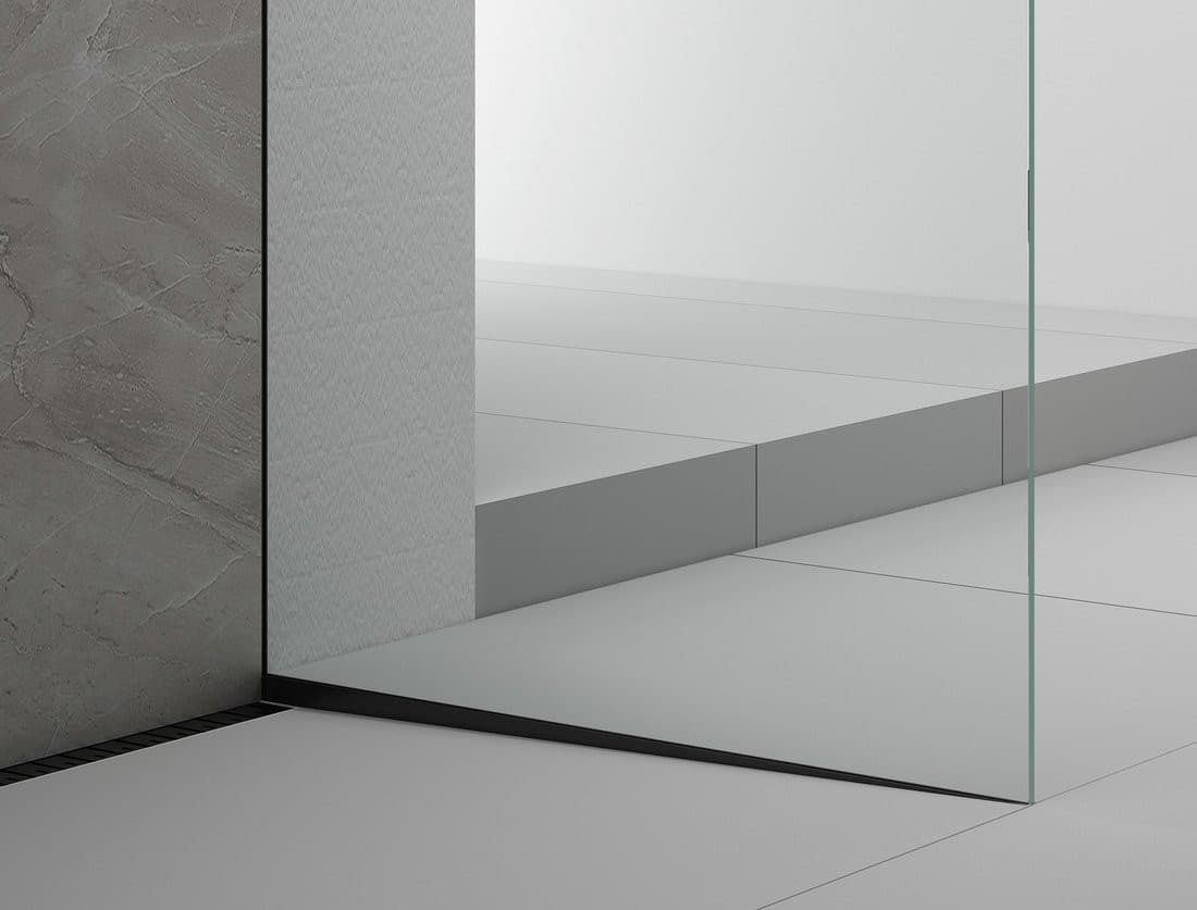 ARCHITEX zestaw do mocowania szkła podłoga-ściana-sufit z listwą spadkową, 1615x2600mm, prawy, czarny mat