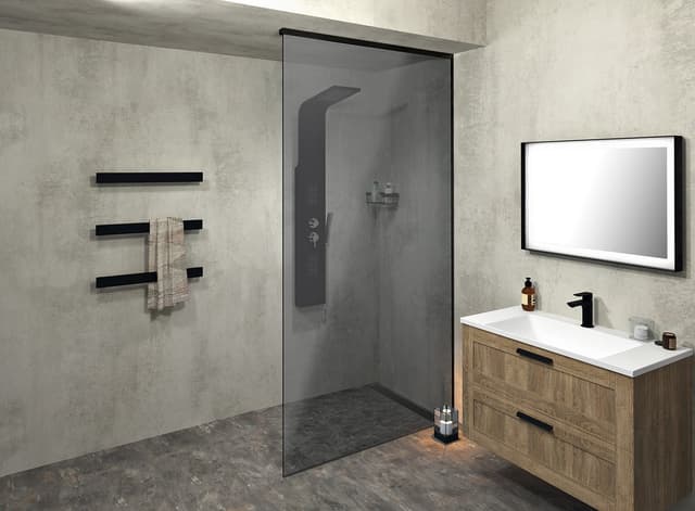 ARCHITEX zestaw do mocowania szkła podłoga-ściana-sufit z listwą spadkową, 1615x2600mm, prawy, czarny mat