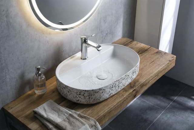 INFINITY OVAL umywalka ceramiczna nablatowa, 60x40cm, terrazzo