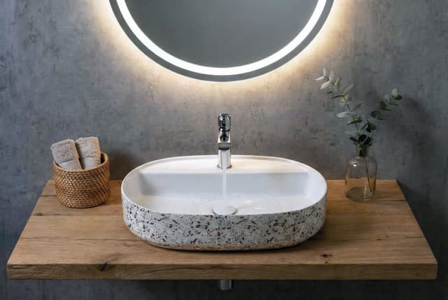 INFINITY OVAL umywalka ceramiczna nablatowa, 60x40cm, terrazzo