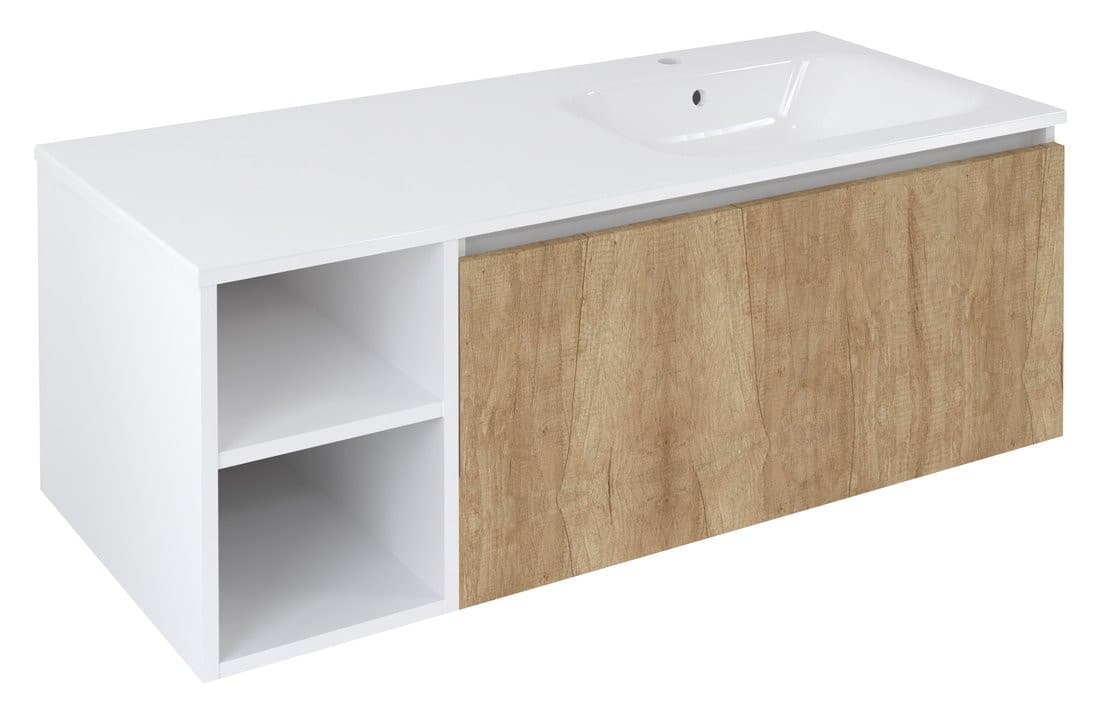 LOREA szafka umywalkowa 120x46x51,5cm (30P+90cm), prawa, dąb Alabama/biały mat