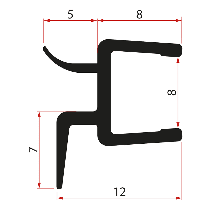 Uszczelka dolna do drzwi prysznicowych, szkło 8mm, 1000mm, czarny