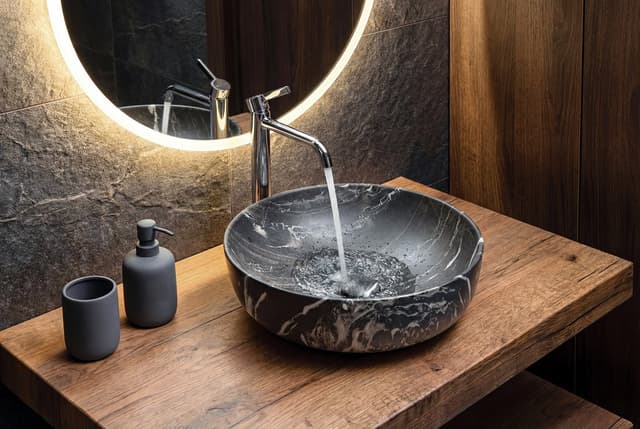 RONDEA umywalka ceramiczna nablatowa średnica 41cm, carnico marmor