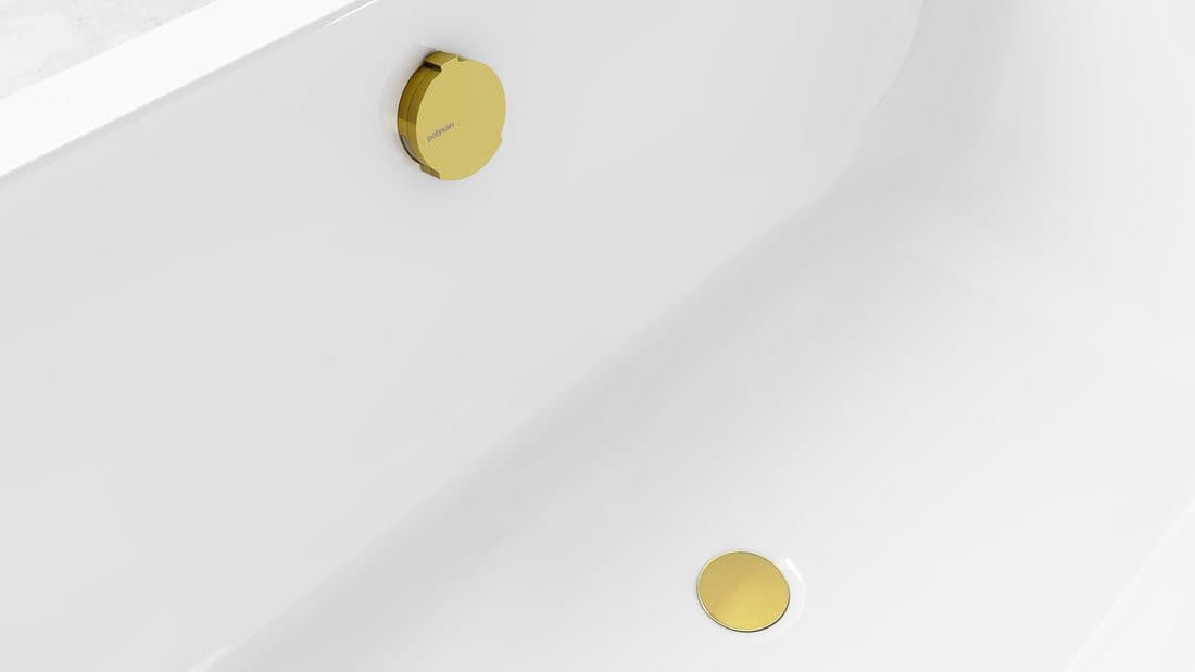 Zestaw wannowy z odpływem, mechanizmem bovdena, długość 800mm, korek 72mm, złoto