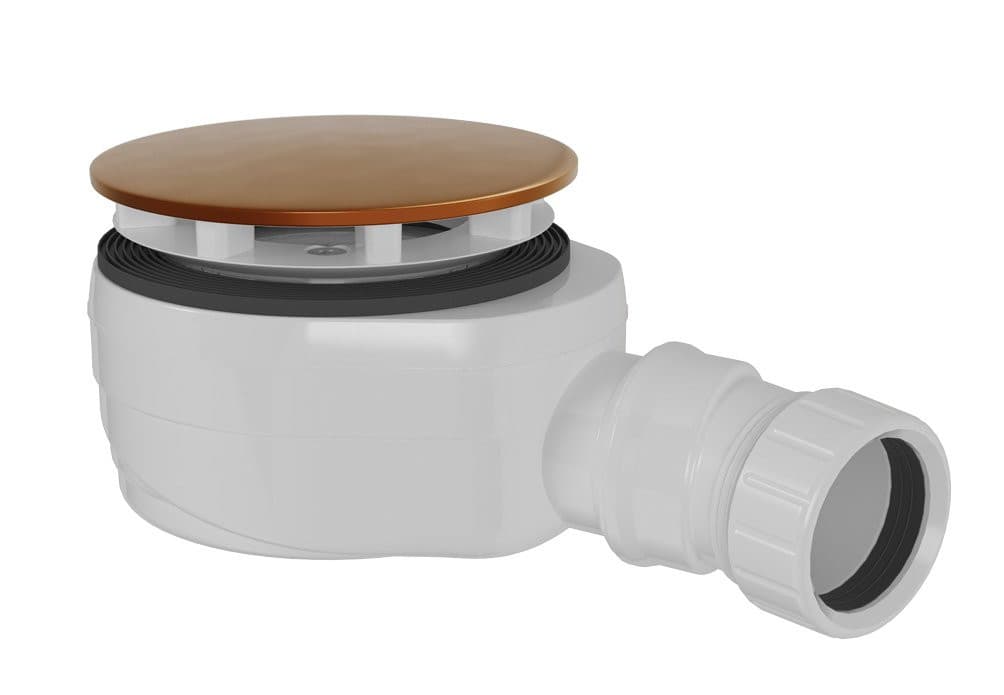 Syfon do brodzików, średnica 90mm, DN40, niski, maskownica miedź mat