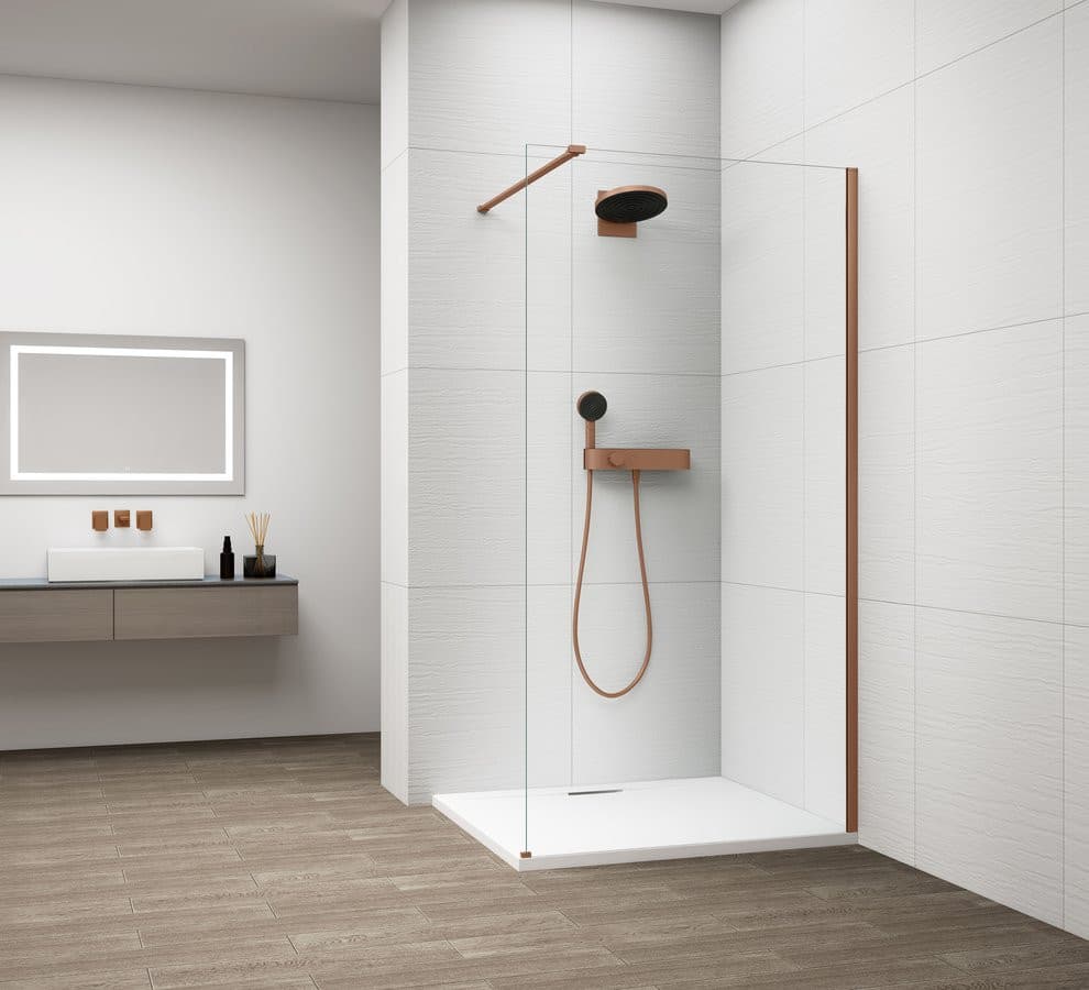 ESCA COPPER MATT jednoczęściowa kabina przysznicowa Walk-In, montaż przy ścianie, szkło czyste, 1000 mm