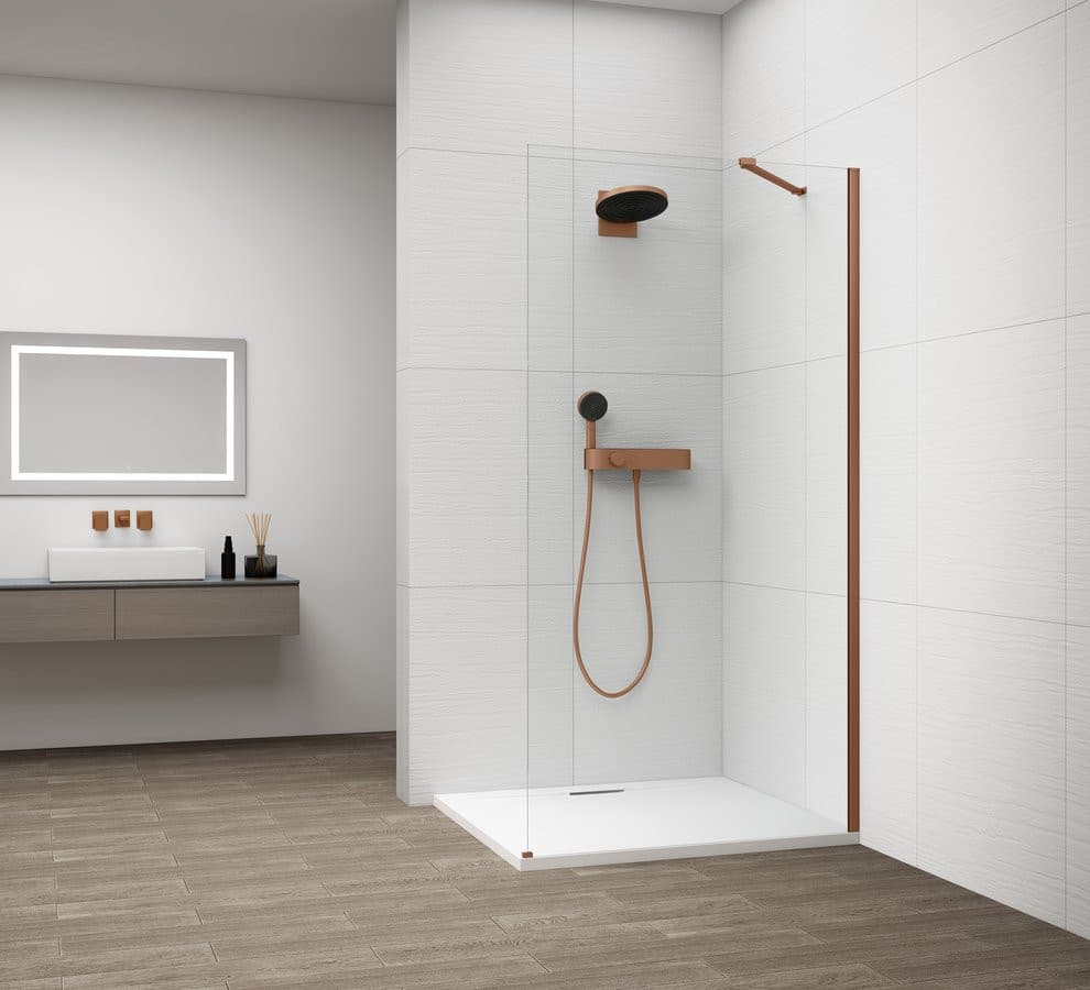 ESCA COPPER MATT jednoczęściowa kabina przysznicowa Walk-In, montaż przy ścianie, szkło czyste, 1000 mm