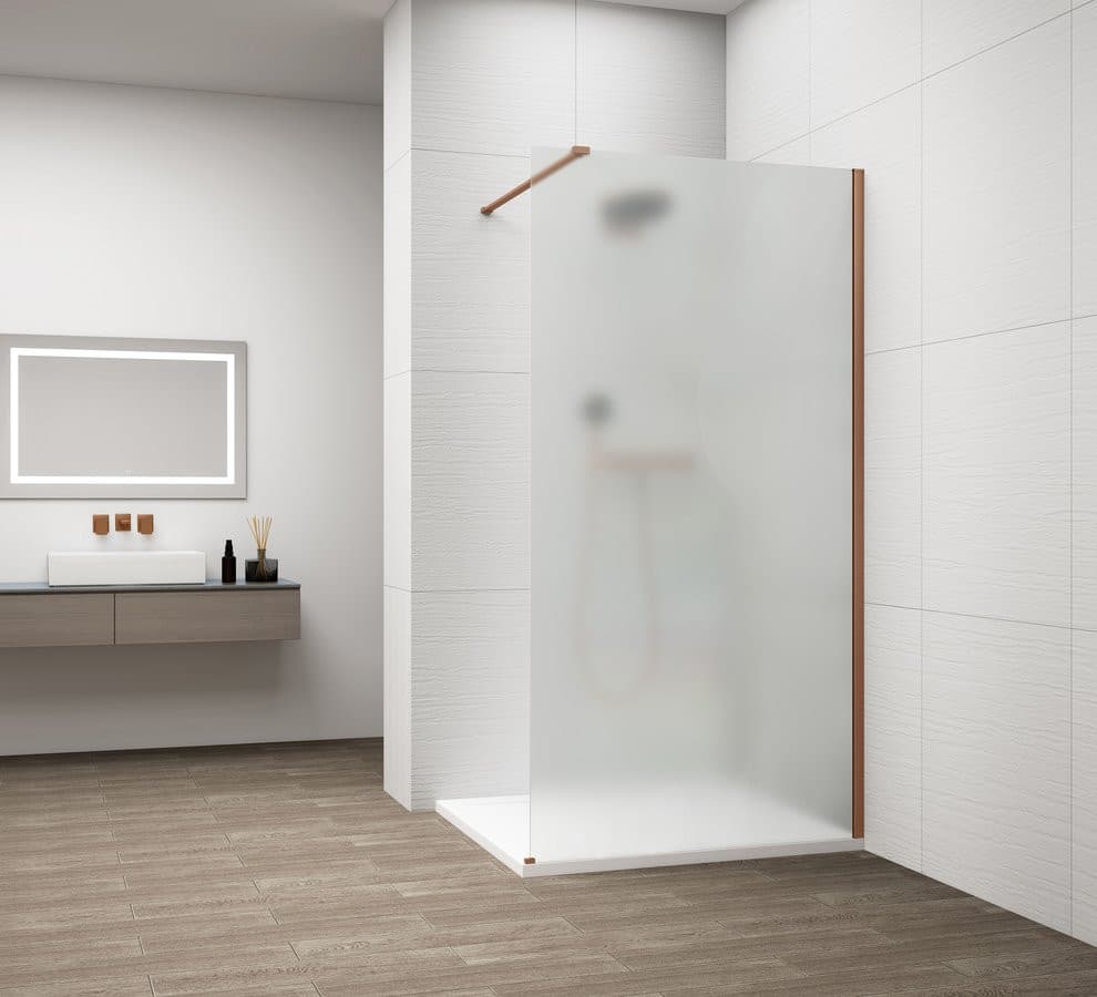 ESCA COPPER MATT jednoczęściowa kabina przysznicowa Walk-In, montaż przy ścianie, szkło mleczne, 1100 mm