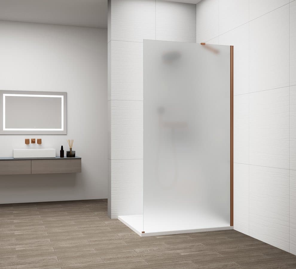 ESCA COPPER MATT jednoczęściowa kabina przysznicowa Walk-In, montaż przy ścianie, szkło mleczne, 1100 mm