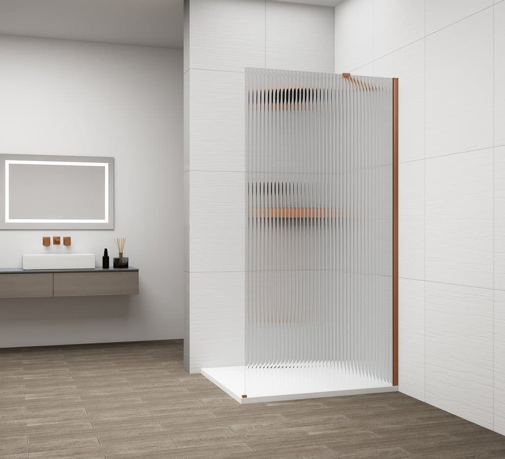 ESCA COPPER MATT jednoczęściowa kabina przysznicowa Walk-In, montaż przy ścianie, szkło Flute,700 mm