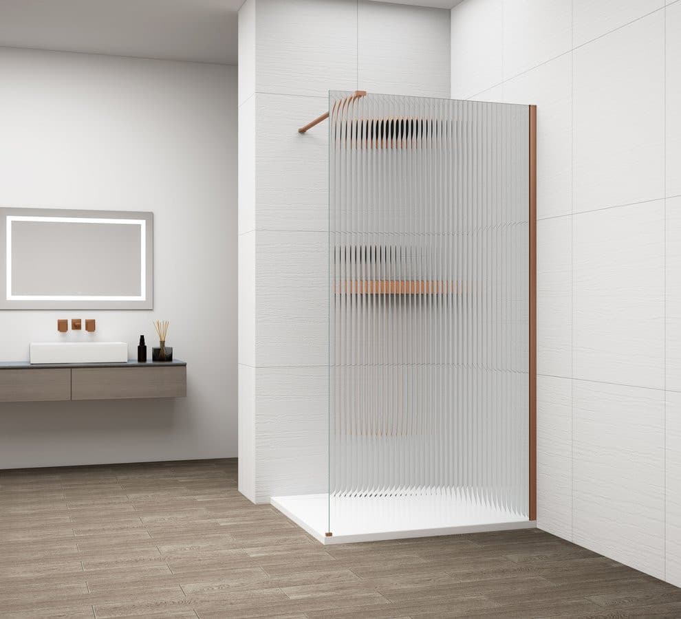 ESCA COPPER MATT jednoczęściowa kabina przysznicowa Walk-In, montaż przy ścianie, szkło Flute,800 mm