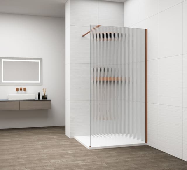 ESCA COPPER MATT jednoczęściowa kabina przysznicowa Walk-In, montaż przy ścianie, szkło Flute,900 mm