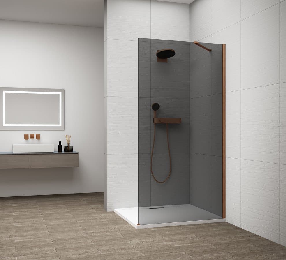 ESCA COPPER MATT jednoczęściowa kabina przysznicowa Walk-In, montaż przy ścianie, szkło dymione, 900 mm