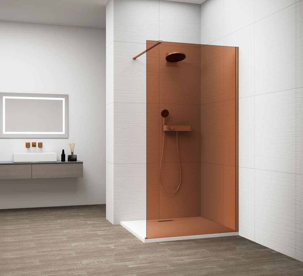 ESCA COPPER MATT jednoczęściowa kabina przysznicowa Walk-In, montaż przy ścianie, szkło Marron, 1400 mm