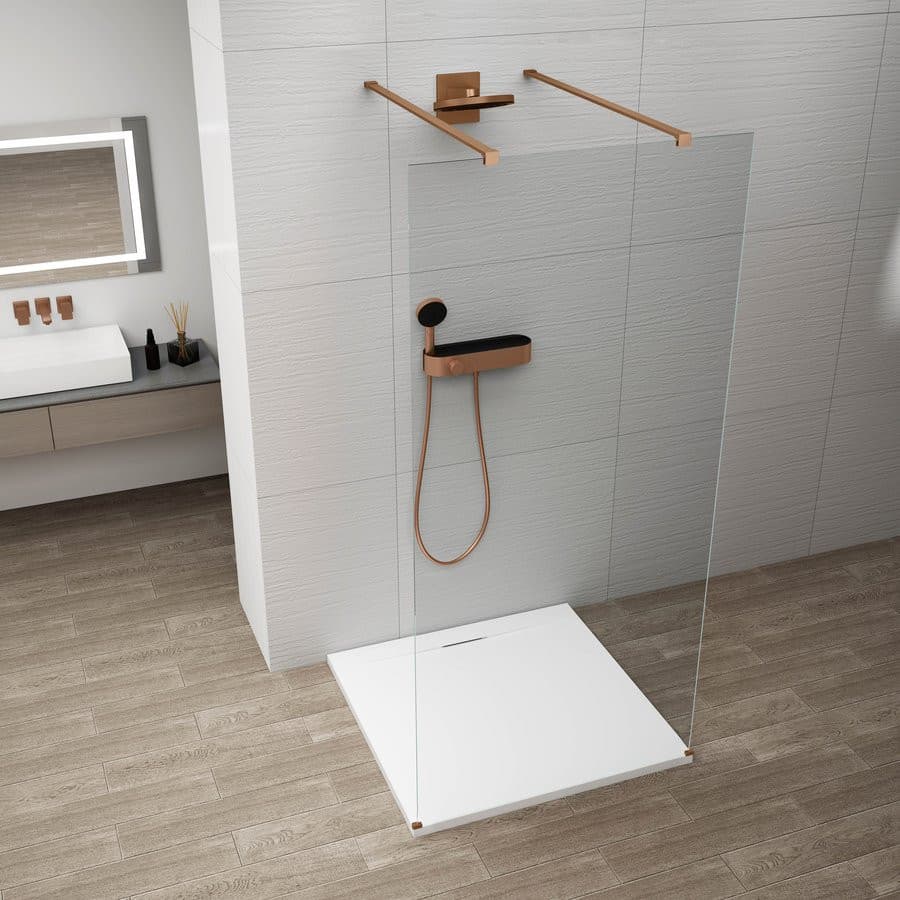 ESCA COPPER MATT jednoczęściowa kabina przysznicowa Walk-In, szkło czyste, 1400 mm