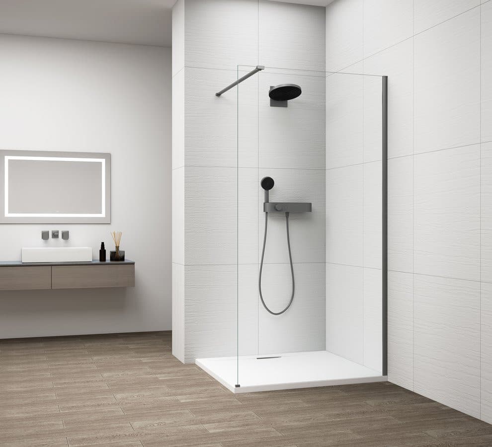 ESCA GUN METAL jednoczęściowa kabina przysznicowa Walk-In, montaż przy ścianie, szkło czyste, 800 mm