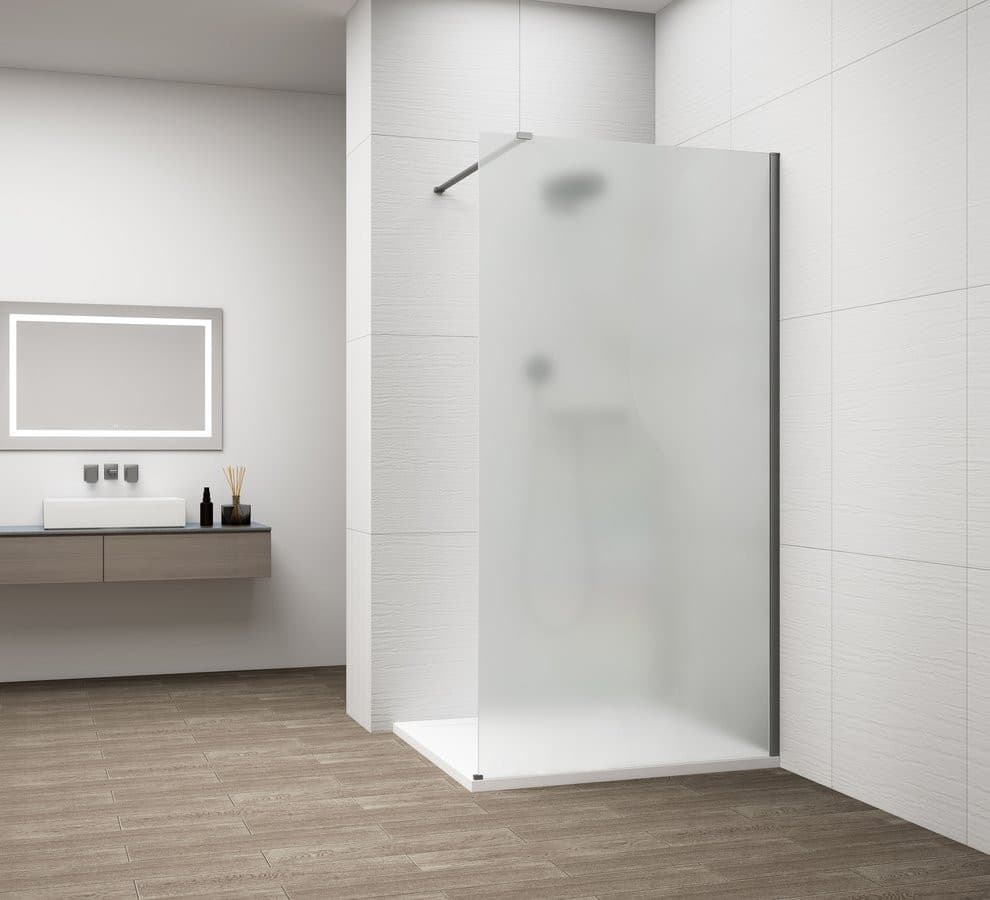 ESCA GUN METAL jednoczęściowa kabina przysznicowa Walk-In, montaż przy ścianie, szkło mleczne, 900 mm