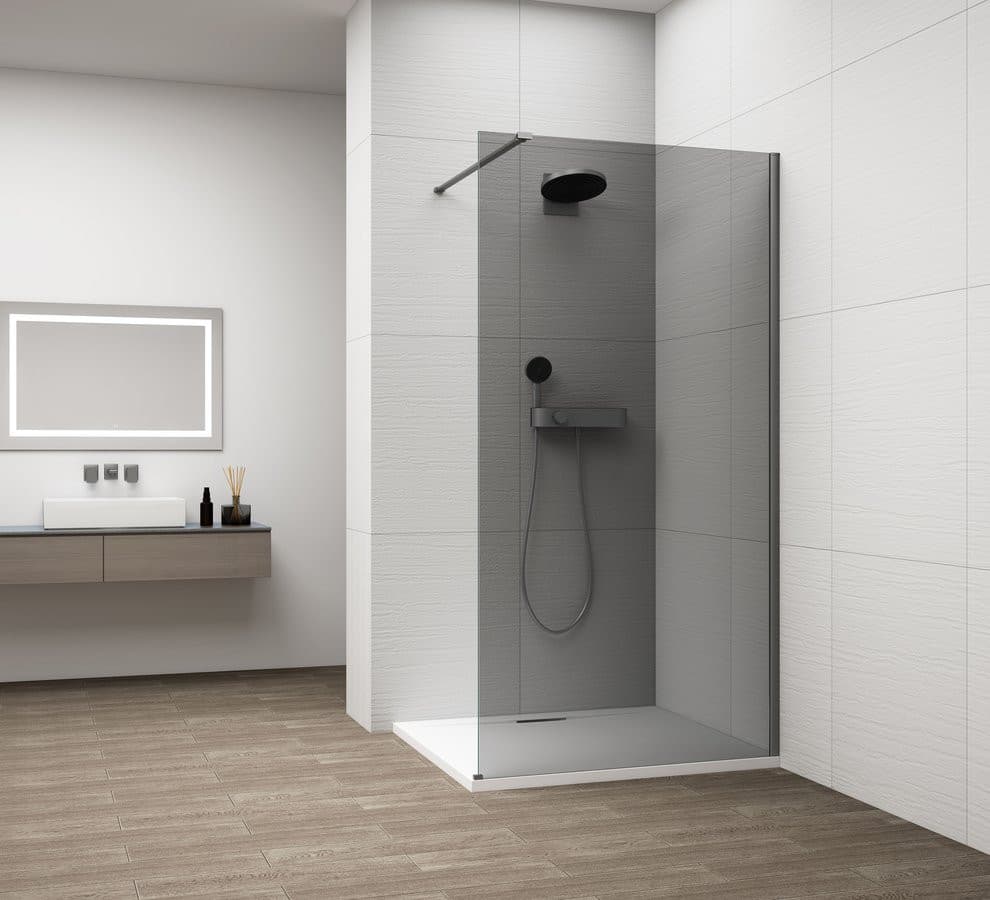 ESCA GUN METAL jednoczęściowa kabina przysznicowa Walk-In, montaż przy ścianie, szkło dymione, 700 mm