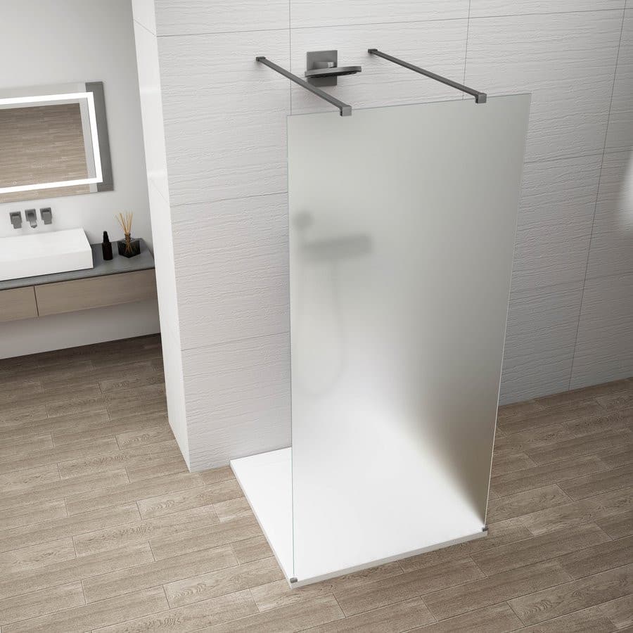 ESCA GUN METAL jednoczęściowa kabina przysznicowa Walk-In, szkło mleczne, 1400 mm