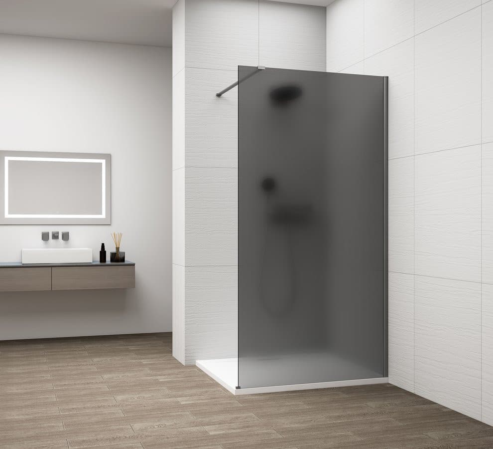 ESCA GUN METAL jednoczęściowa kabina przysznicowa Walk-In, montaż przy ścianie, szkło mat dymione, 1500 mm