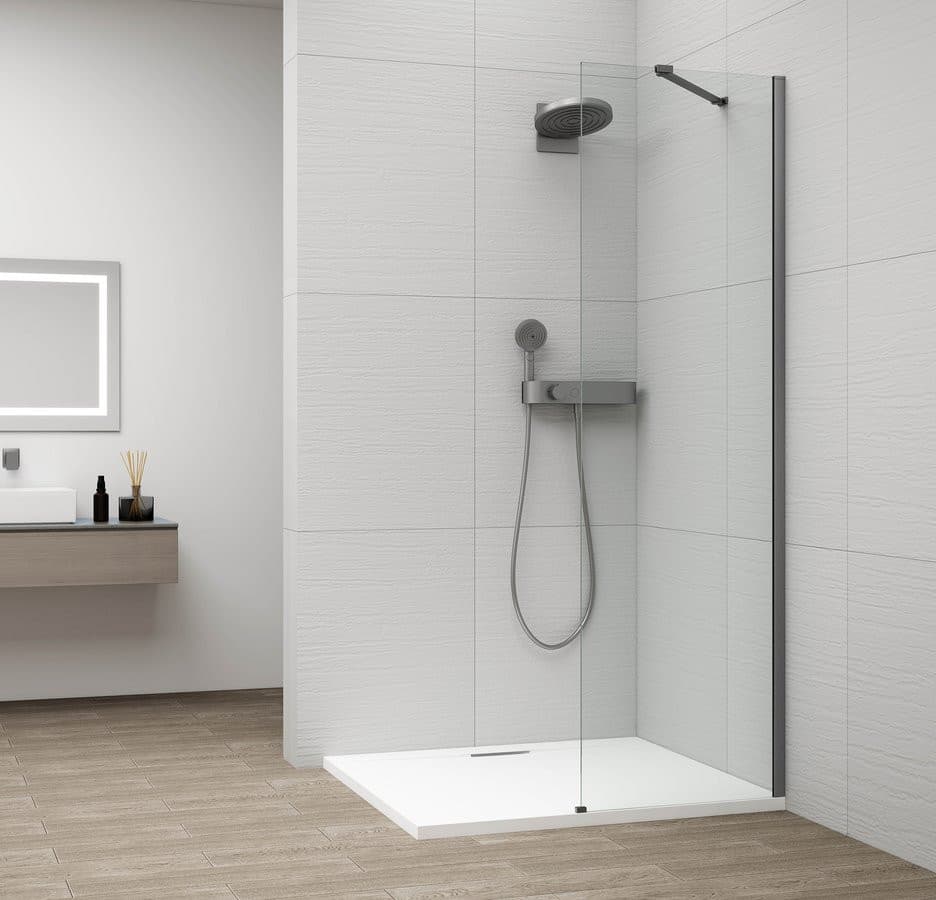 ESCA GUN METAL jednoczęściowa kabina przysznicowa Walk-In, montaż przy ścianie, szkło czyste, 300 mm