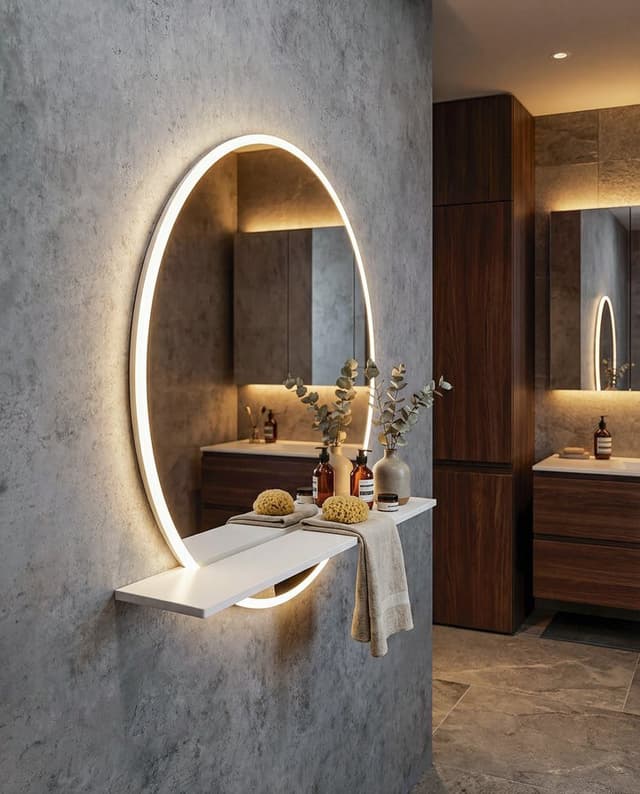 VISO okrągłe lustro z oświetleniem LED, ø 60cm, półką, biały mat