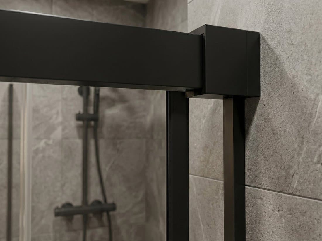 LUXOR BLACK drzwi prysznicowe wejście z rogu 800mm, szkło czyste