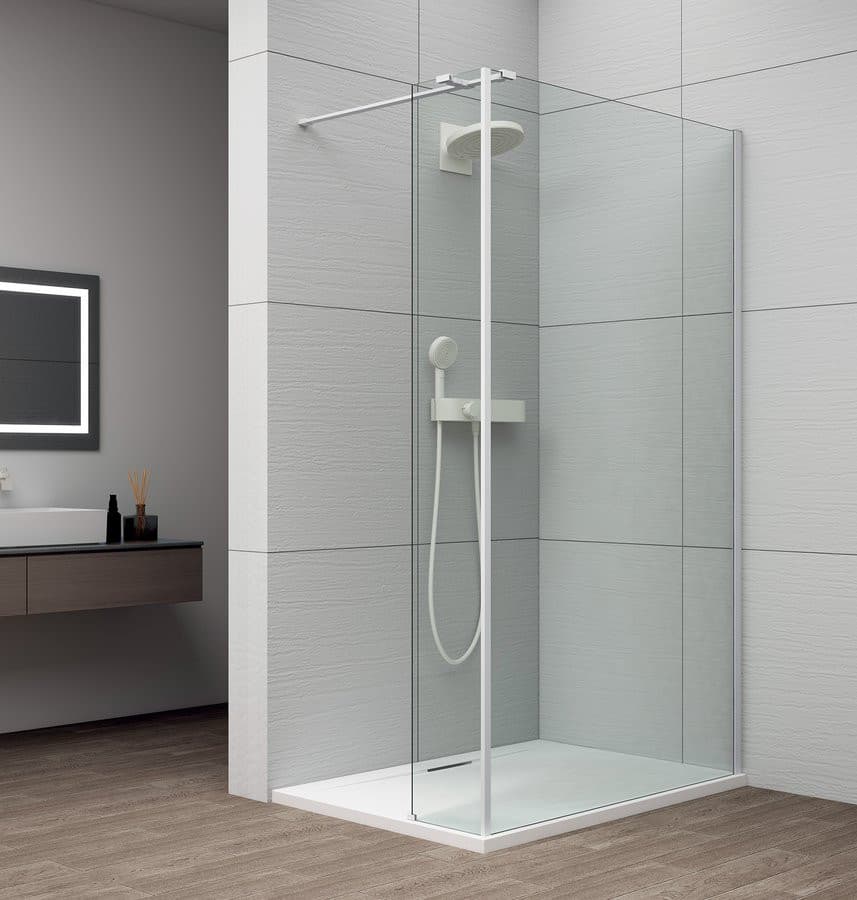 ESCA WHITE MATT kabina prysznicowa Walk-in do montażu do ściany 1400mm dodatkowy panel 585mm, szkło czyste