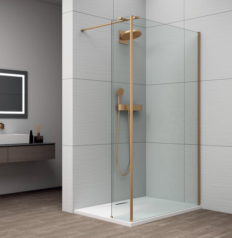 ESCA GOLD MATT kabina prysznicowa Walk-in do montażu do ściany 800mm dodatkowy panel 385mm, szkło czyste