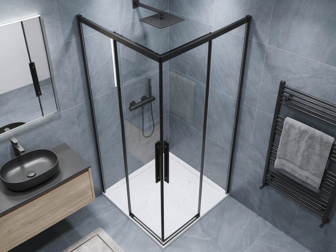 LUXOR BLACK kabina prysznicowa kwadratowa narożna 900x900mm, wejście narożne