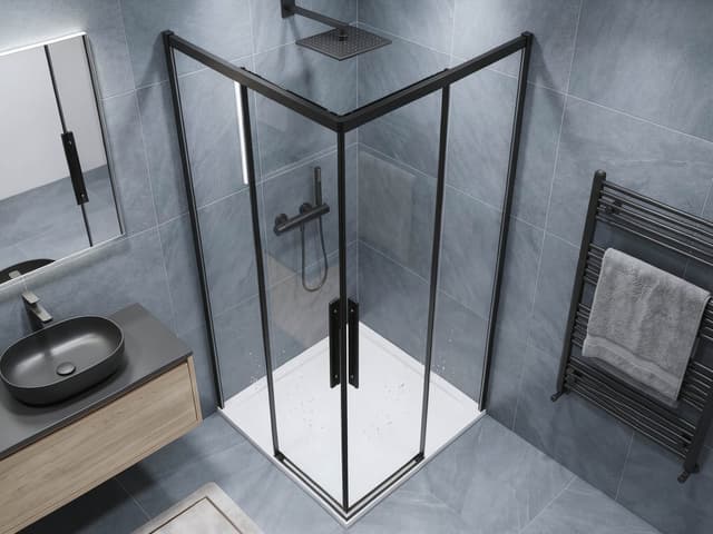LUXOR BLACK kabina prysznicowa kwadratowa narożna 900x900mm, wejście narożne