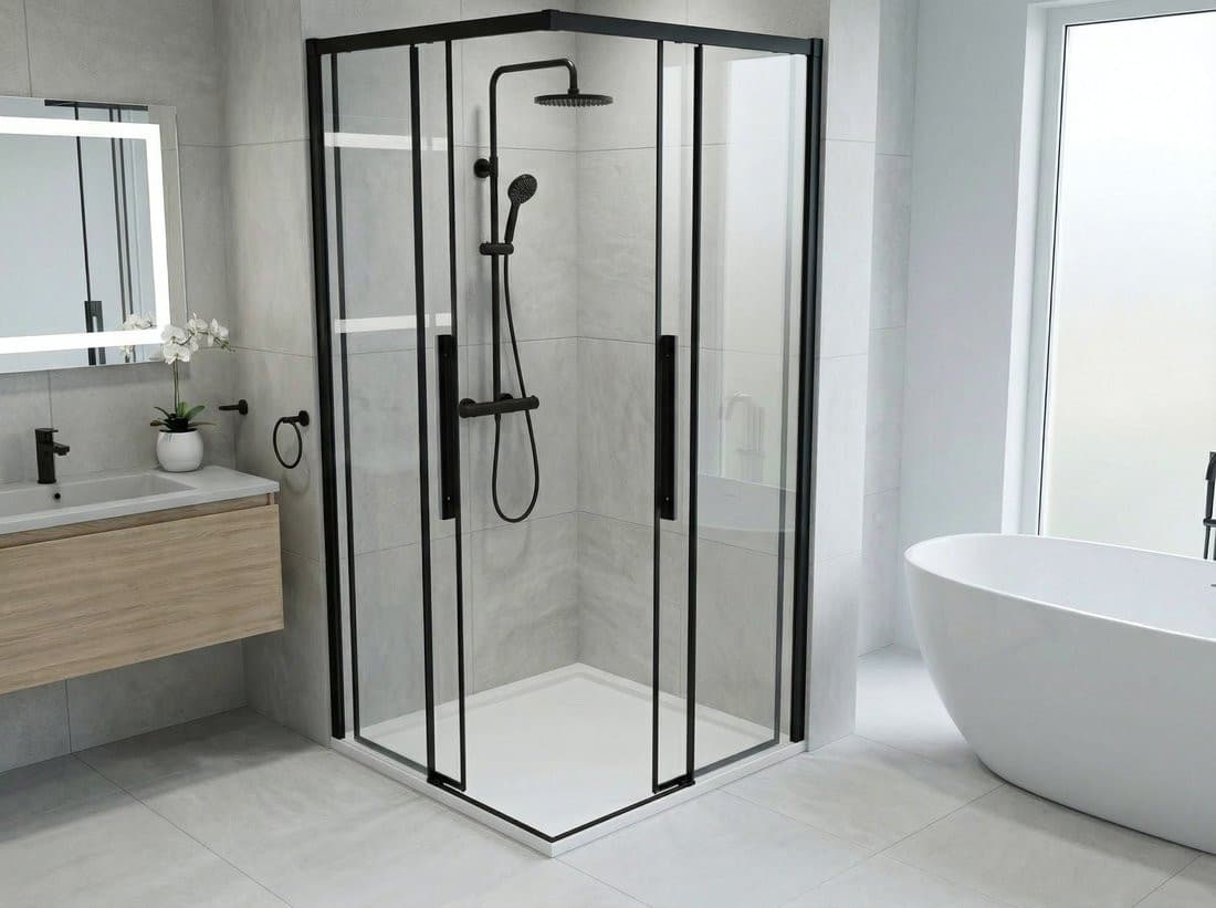 LUXOR BLACK kabina prysznicowa kwadratowa narożna 1000x1000mm, wejście narożne