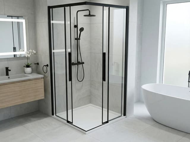 LUXOR BLACK kabina prysznicowa kwadratowa narożna 1000x1000mm, wejście narożne