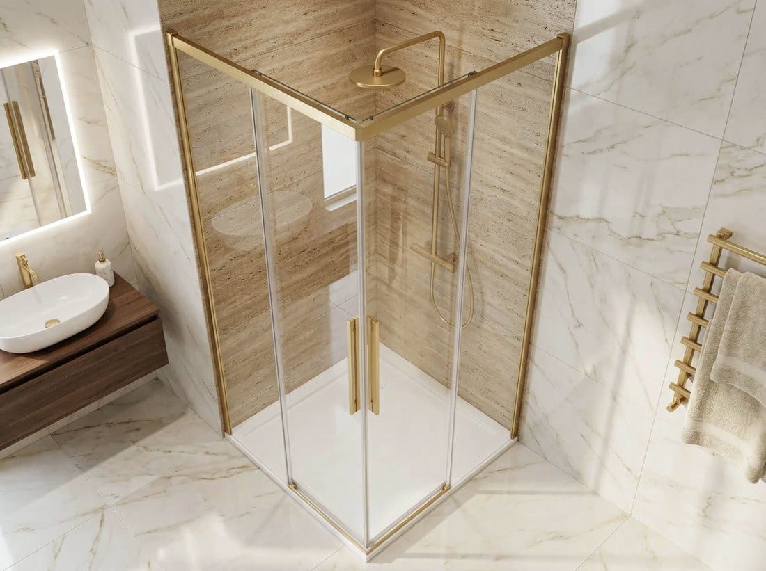 LUXOR GOLD MATT kabina prysznicowa kwadratowa narożna 800x800mm, wejście narożne