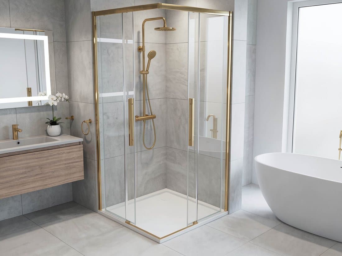 LUXOR GOLD MATT kabina prysznicowa kwadratowa narożna 900x900mm, wejście narożne